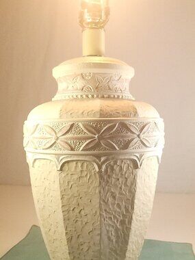 1962 Textured Chalkware Table Lamp - 29" Tall - Floral Relief Design